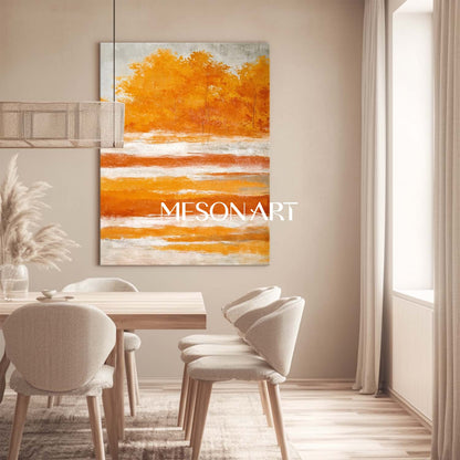Modern Fall Wall Art Abstract Painting with Warm Autumn Colors