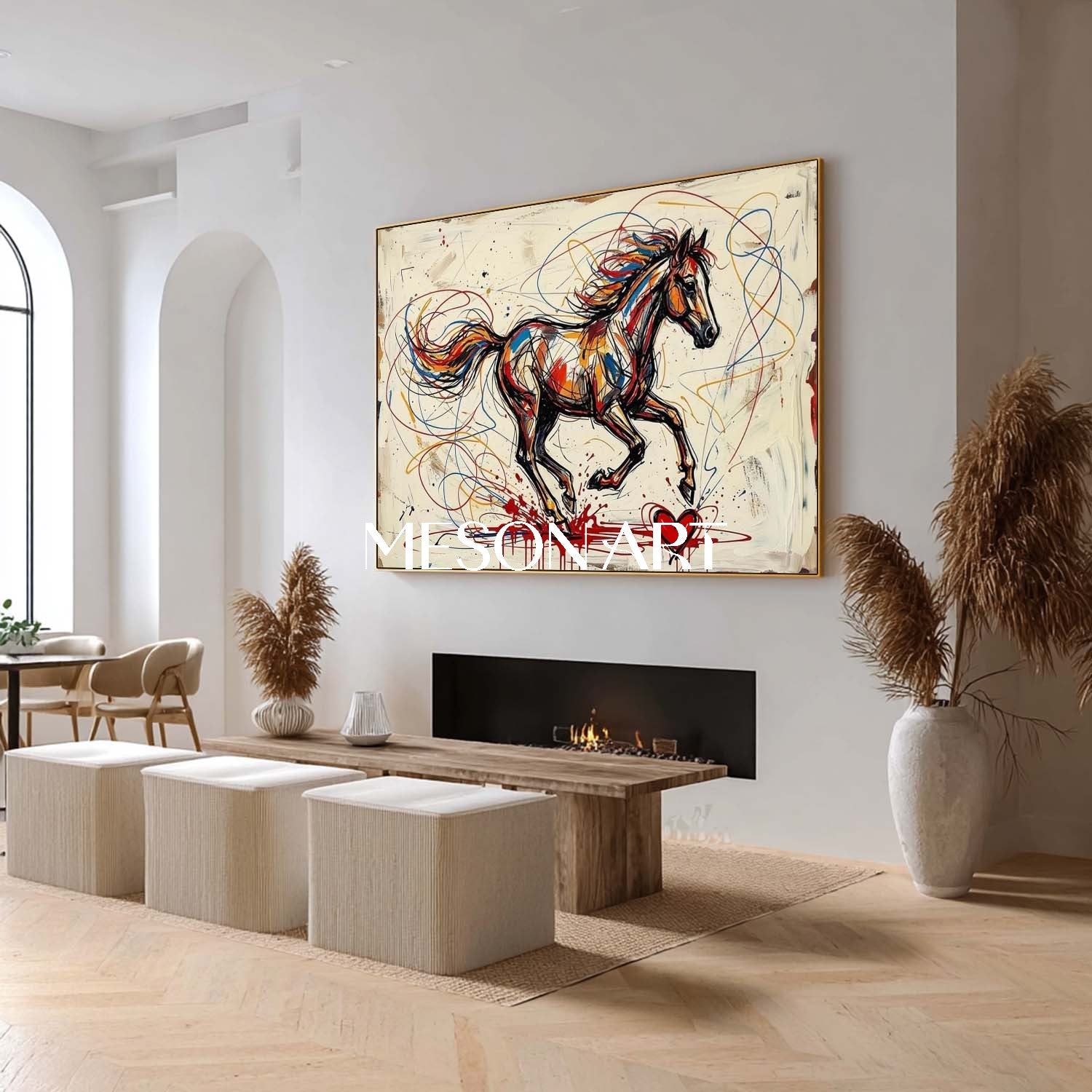 MesonArt Abstract Running Horse Canvas Painting Colorful Graffiti Textured Wall Art