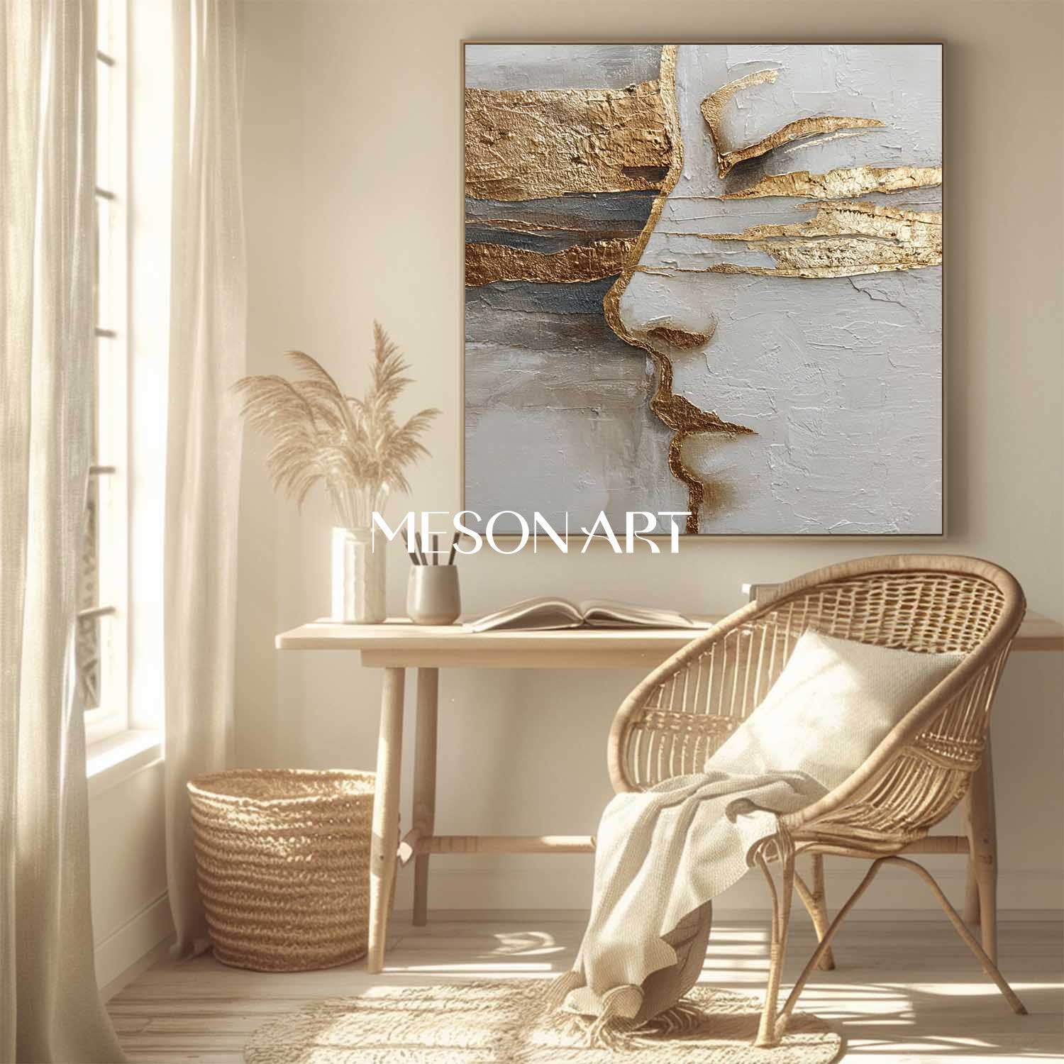 Gold and Gray Abstract Textured Wall Art Modern Textured Canvas for Home Décor
