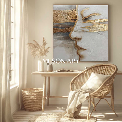Gold and Gray Abstract Textured Wall Art Modern Textured Canvas for Home Décor