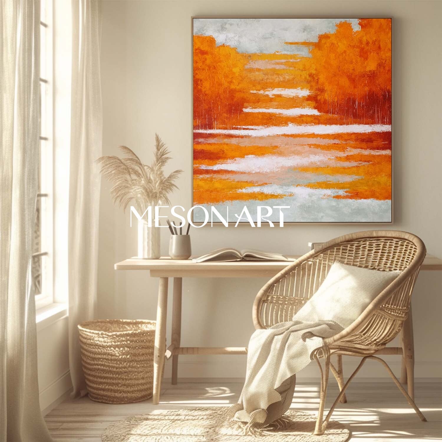 Fall Wall Art Abstract Orange Autumn Colors Canvas for Living Room