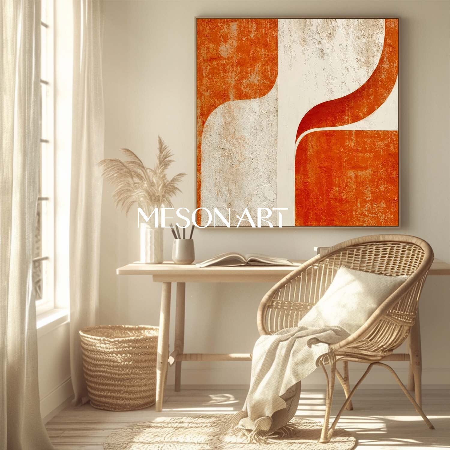 Modern Wall Art for Living Room Minimalist Abstract Orange Canvas