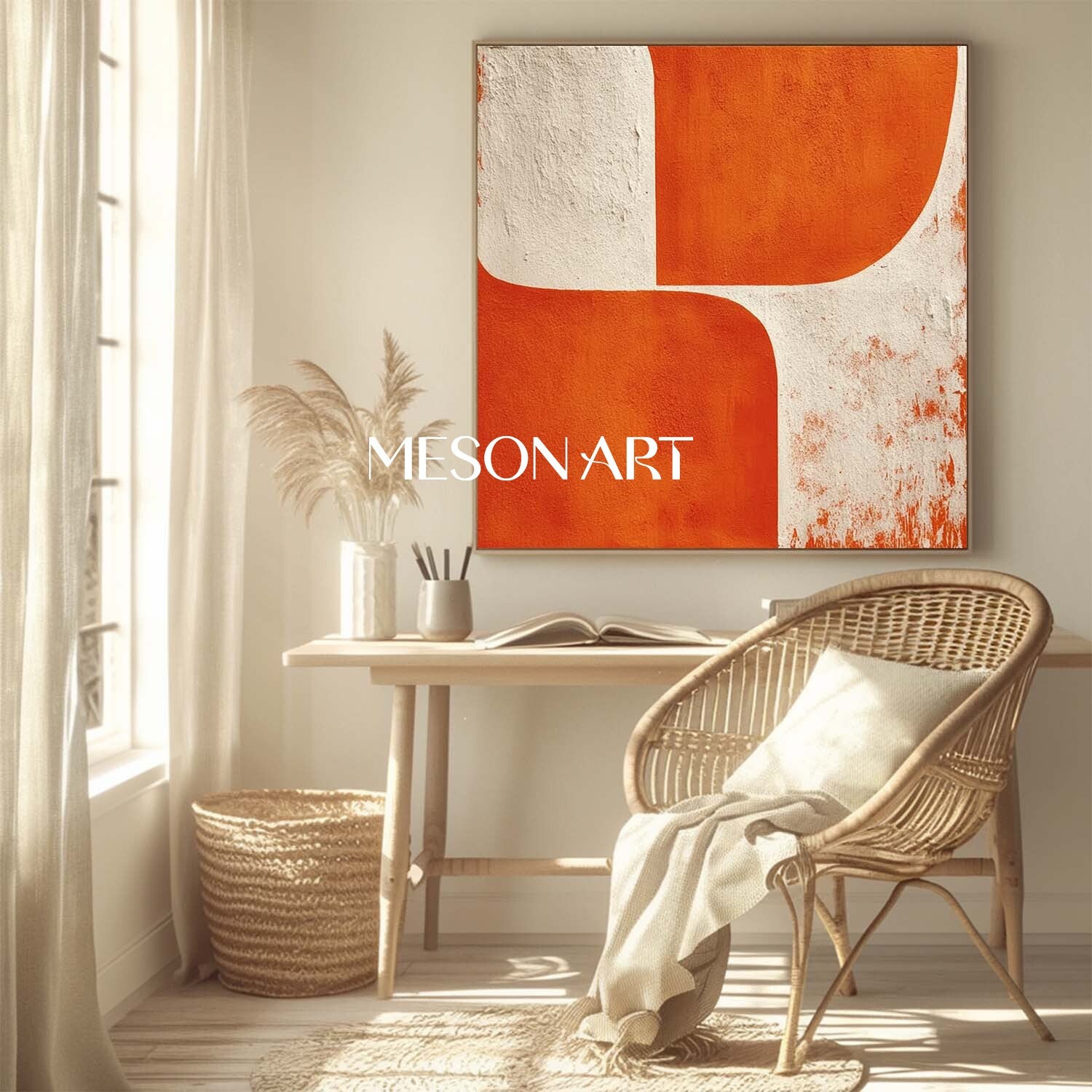 Neutral and Orange Abstract Canvas Contemporary Minimalist Modern Wall Art