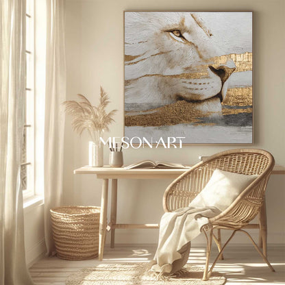 Luxuray Modern Lion Wall Decor Abstract Golden Textured Realism Painting