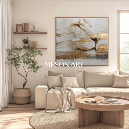 Luxuray Modern Lion Wall Decor Abstract Golden Textured Realism Painting