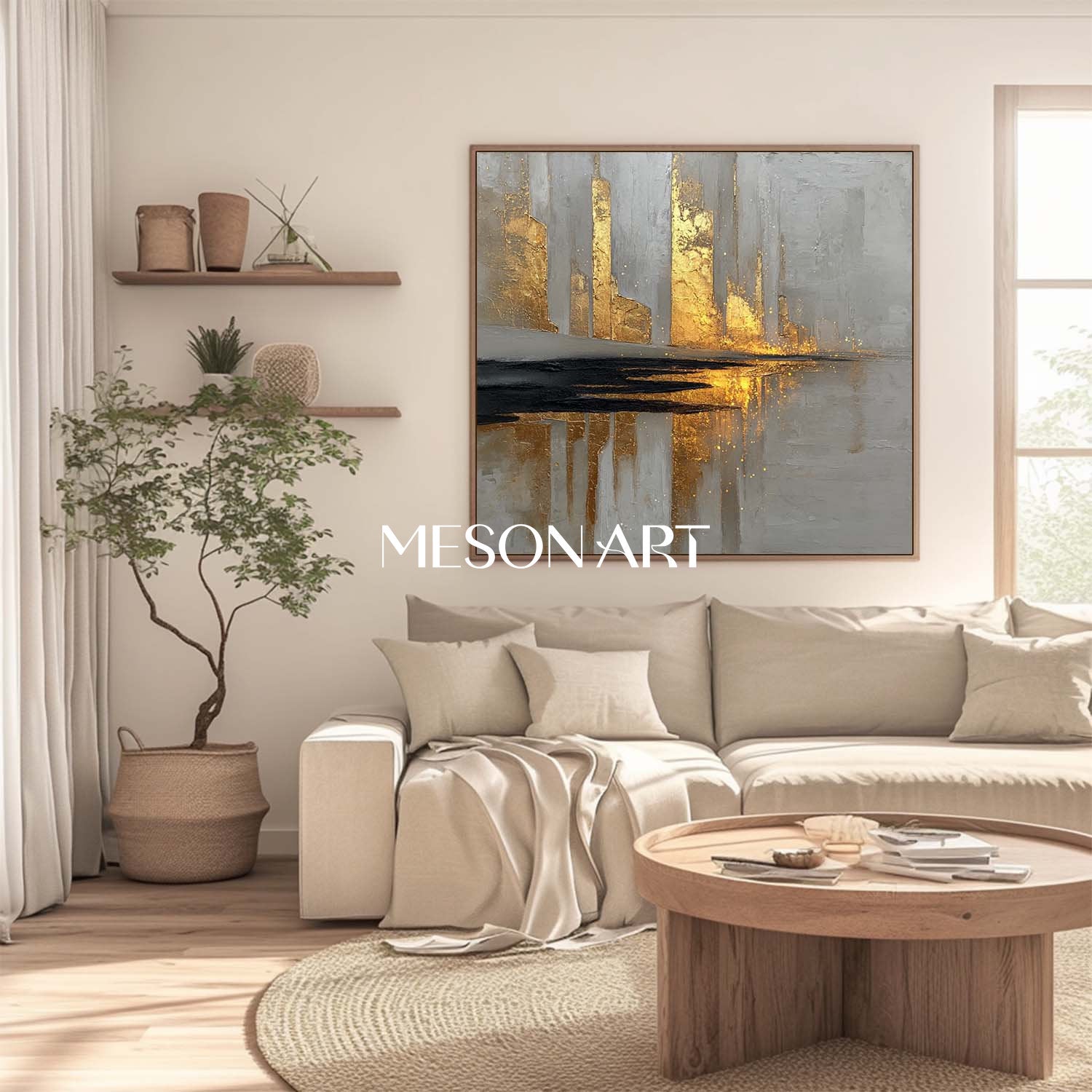 Golden Texture Abstract Cityscape Canvas Minimalist Modern Surreal Urban Wall Art