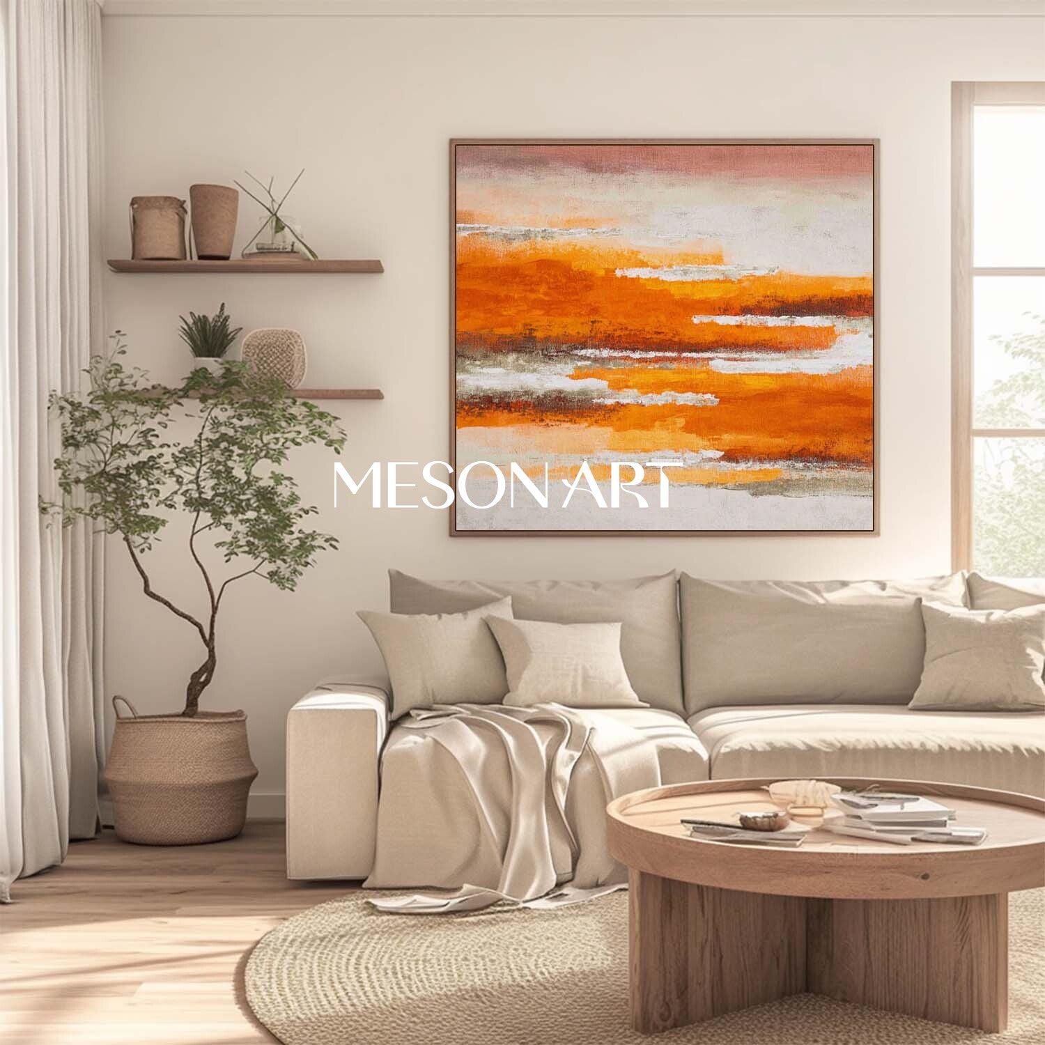 Textured Landscape Canvas Minimalist Abstract Fall Wall Art Orange Wall Decor