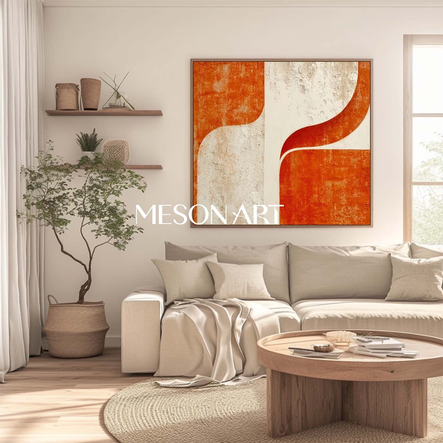 Modern Wall Art for Living Room Minimalist Abstract Orange Canvas