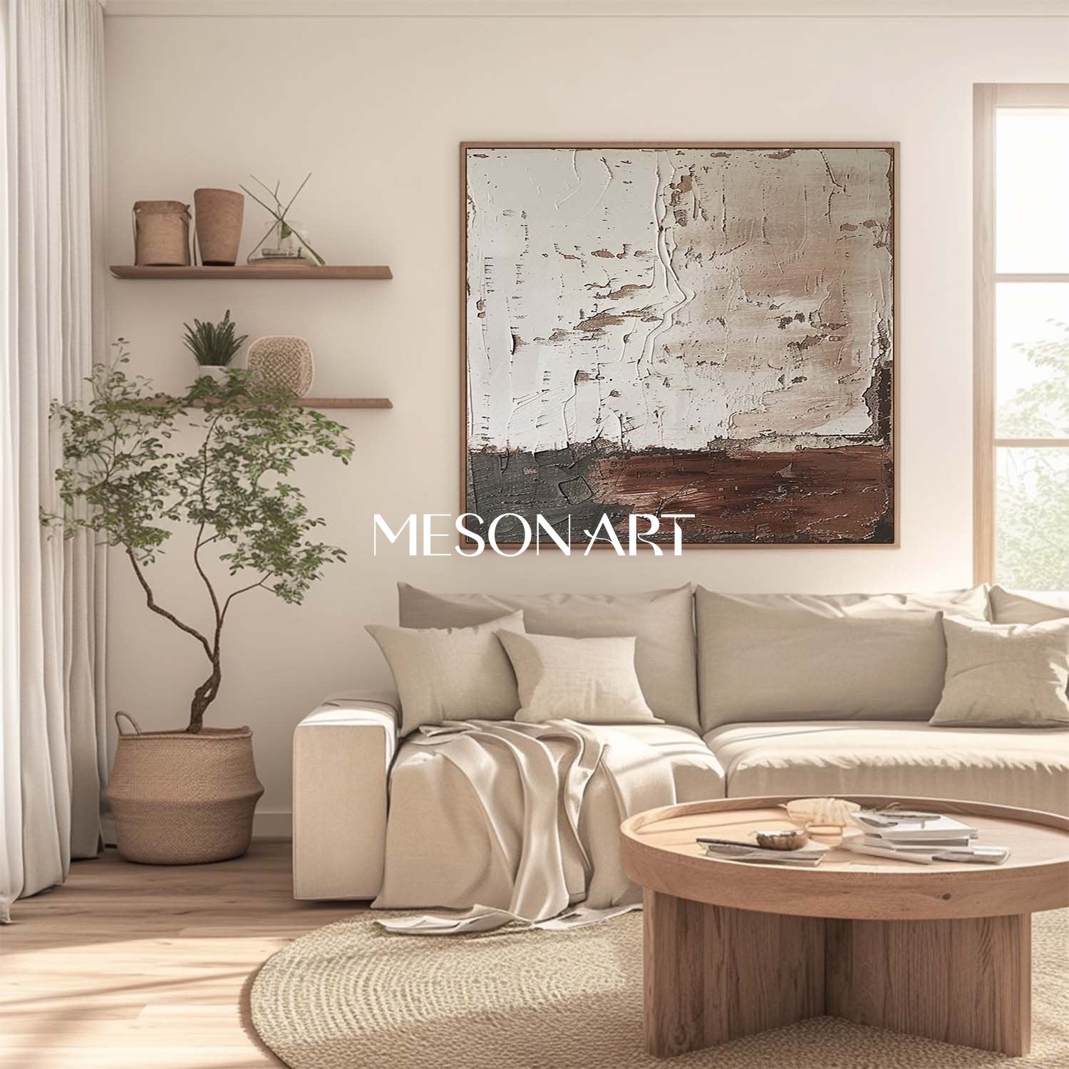 Wabi-Sabi Abstract Painting Minimalist Wall Art with Earthy Neutral Tones and Textured Layers