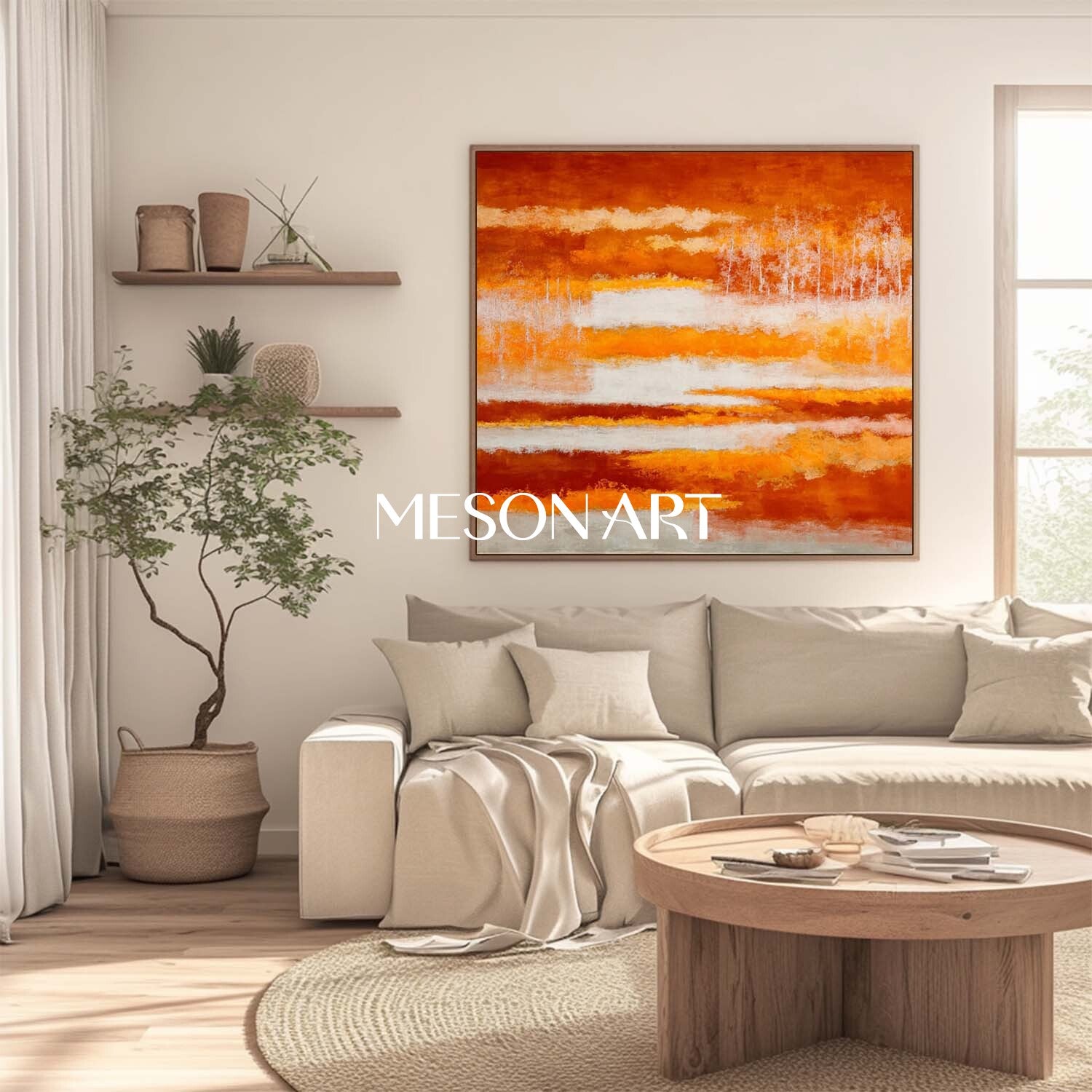 Autumn Abstract Painting Large Textured Canvas with Fall Colors