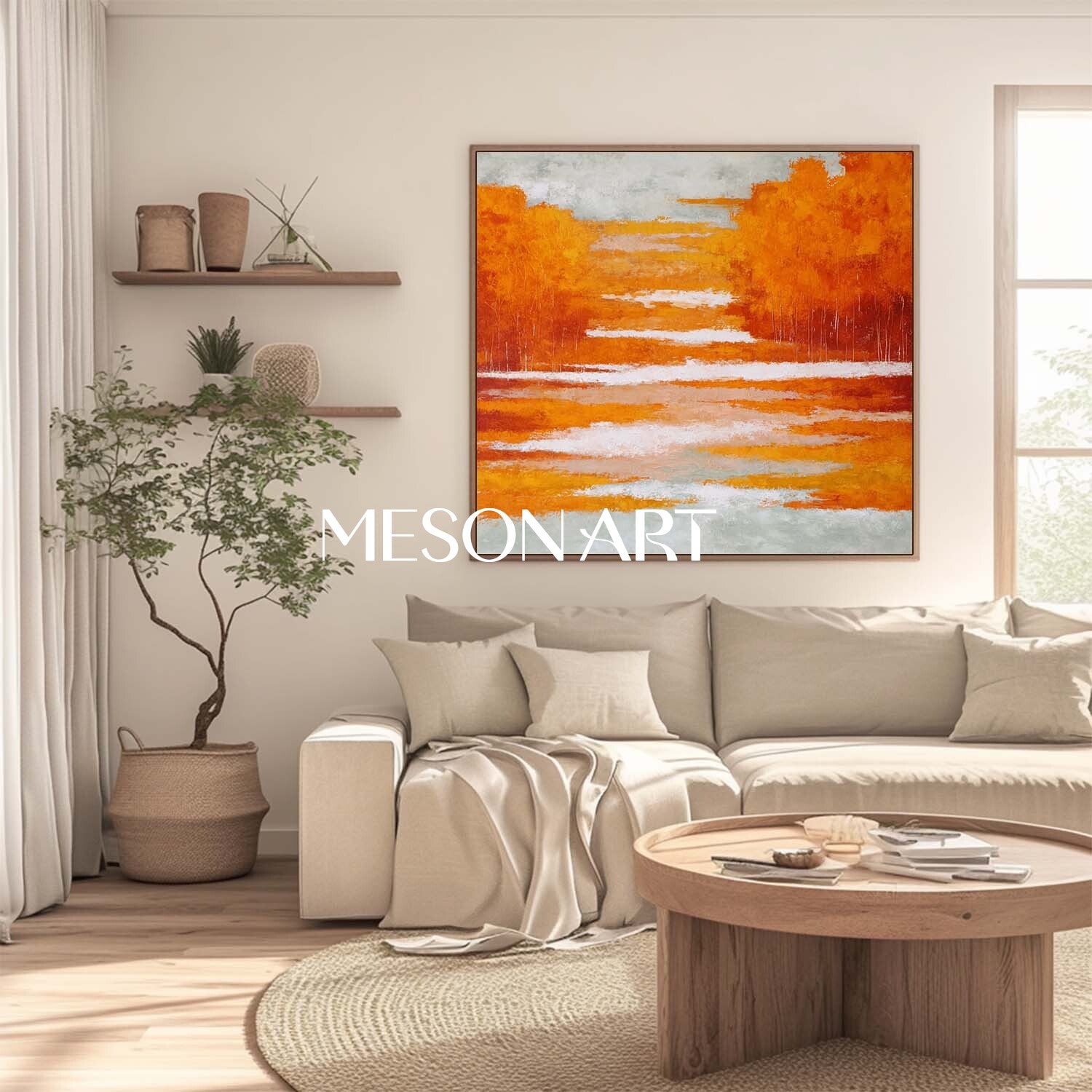 Fall Wall Art Abstract Orange Autumn Colors Canvas for Living Room
