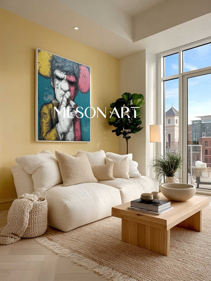 Large Man smoking a cigar texture painting Man smoking a cigar portrait abstract canvas wall art