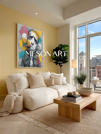 Large Man smoking cigar abstract portrait painting Cigar shop abstract canvas wall art decoration
