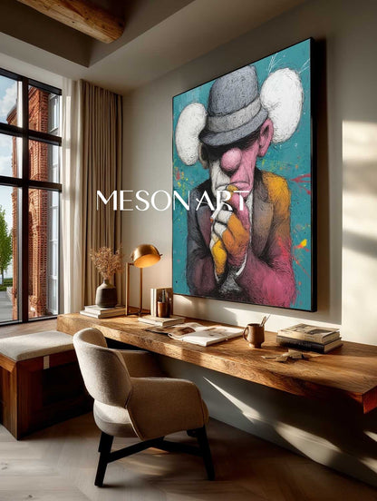 Modern man smoking a cigar abstract texture canvas wall art Man smoking a cigar pop abstract art