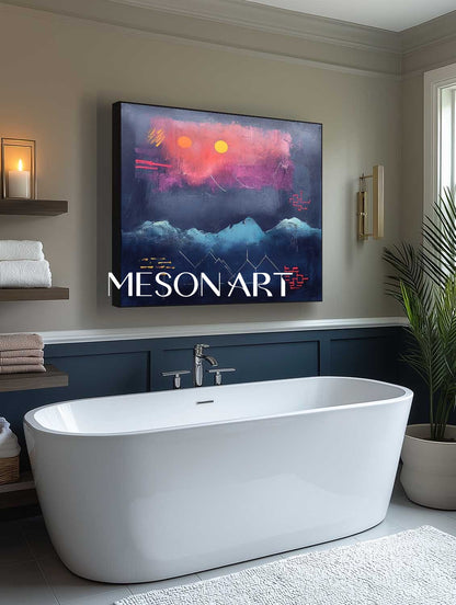 Large Modern Blue Abstract Landscape Canvas Art for Sale Landscape Minimalist Wall Painting