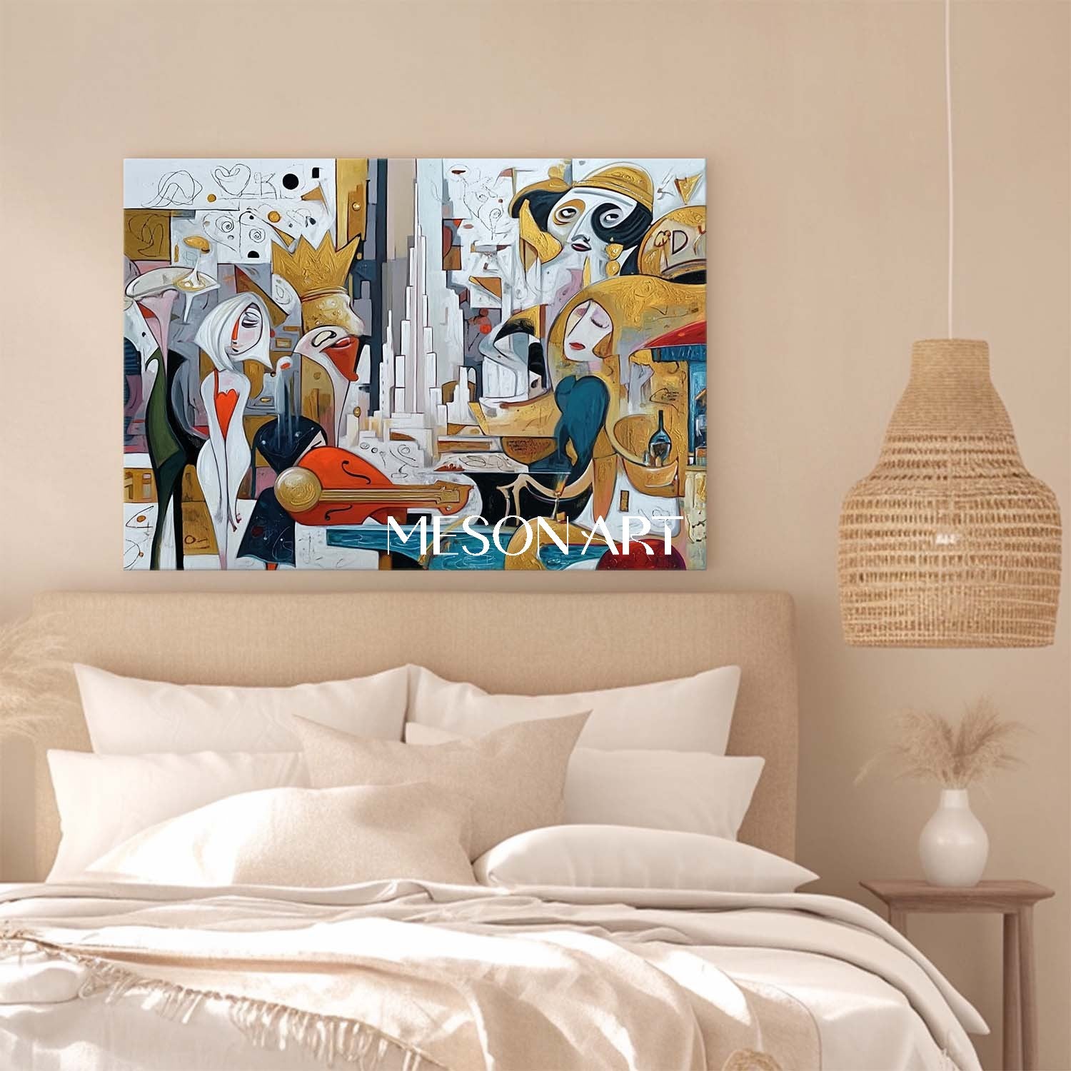 Colorful Modern Picasso Inspired Large Cubist Art for Dining Room Shop