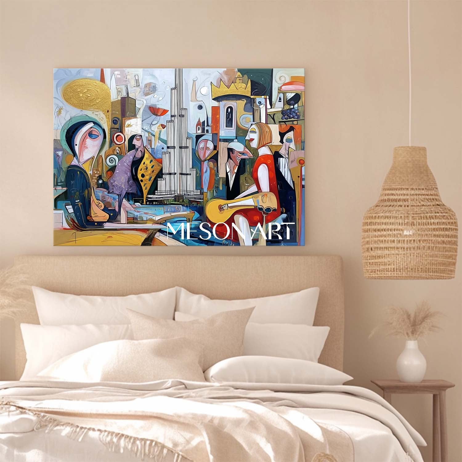 Picasso Style Cubist Figurative Painting Wall Art Decor for Restaurant