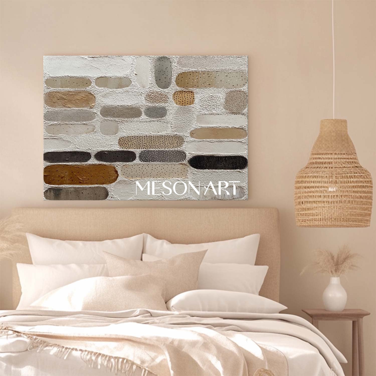 Earthy Tones Wabi-Sabi Framed Canvas Plaster Painting Fall Art Bedroom