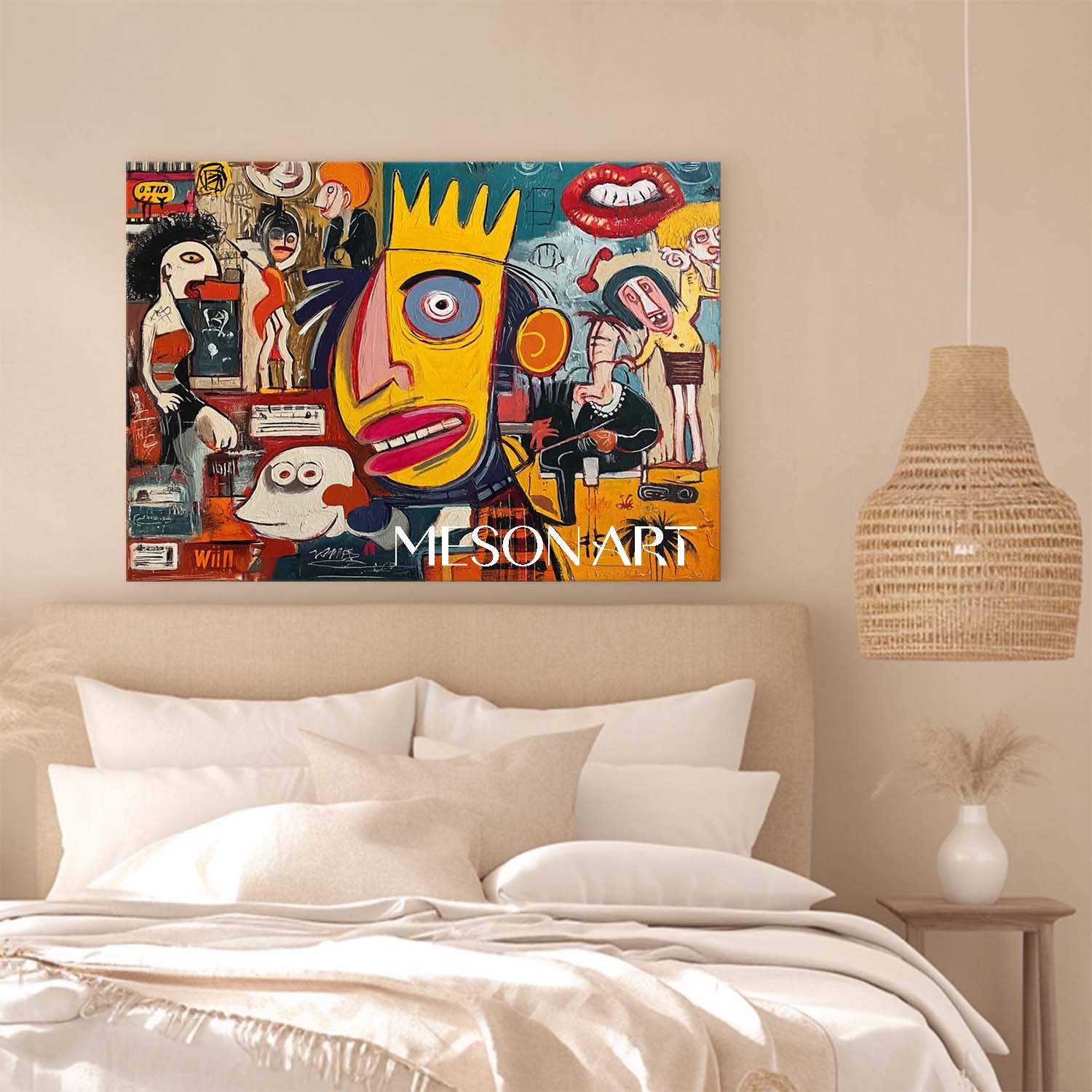 Basquiat Inspired Street Art Large Abstract Pop Canvas Cafe Wall Decor