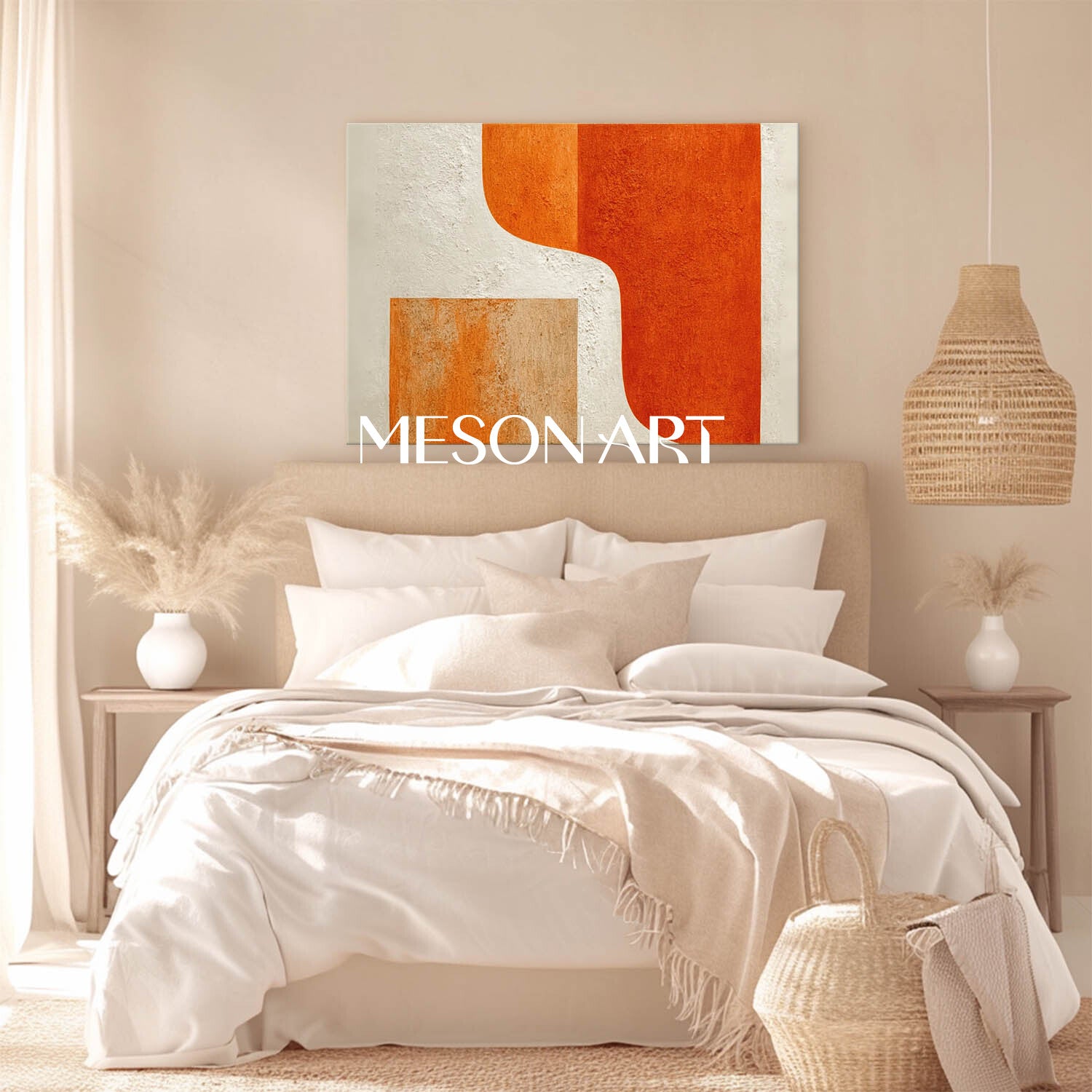 Contemporary Abstract Wall Art Minimalist Geometric Orange and Beige