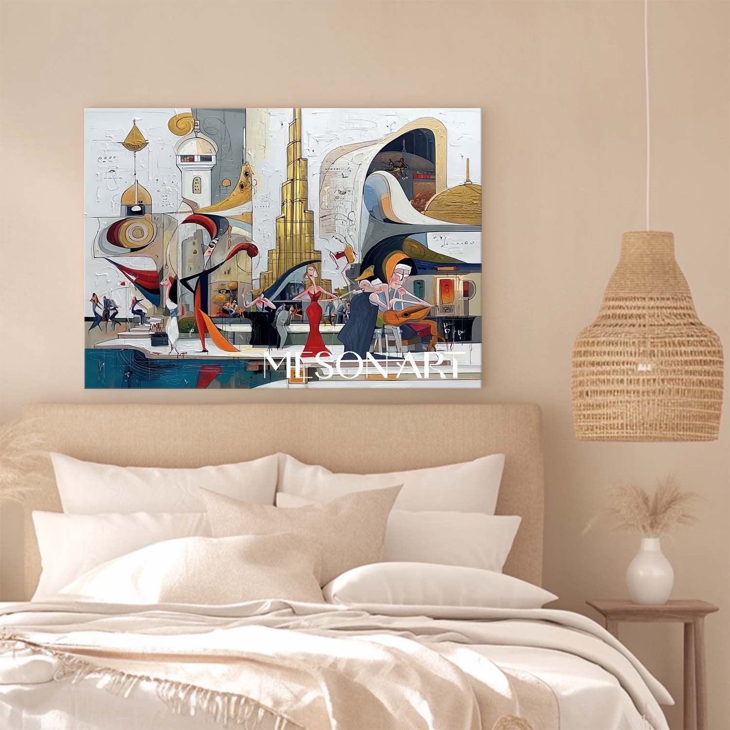 Colorful Cubism Abstract Painting Oversized Horizontal Wall Art