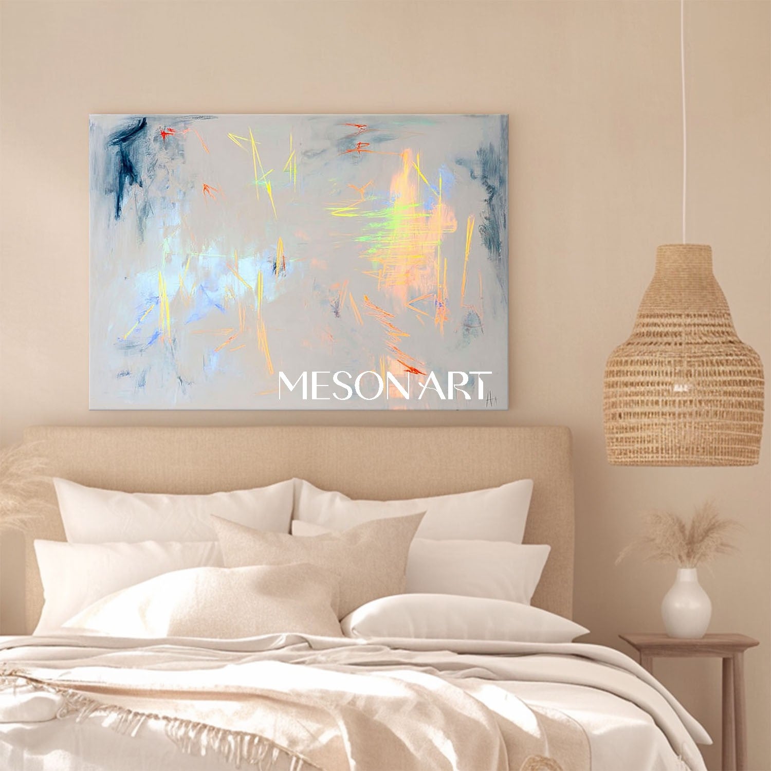 Light Gray Neon Abstract Canvas Modern Wall Art Decor for Bedroom Buy