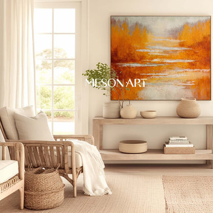 Autumn Wall Art Fall Colors Abstract Painting for Home Decor