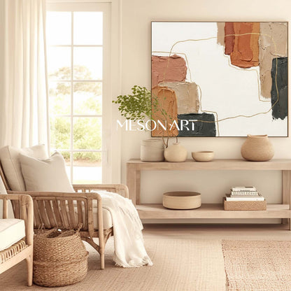Modern Boho Wall Decor Neutral Abstract Art with Black Earth Tone Abstract Art