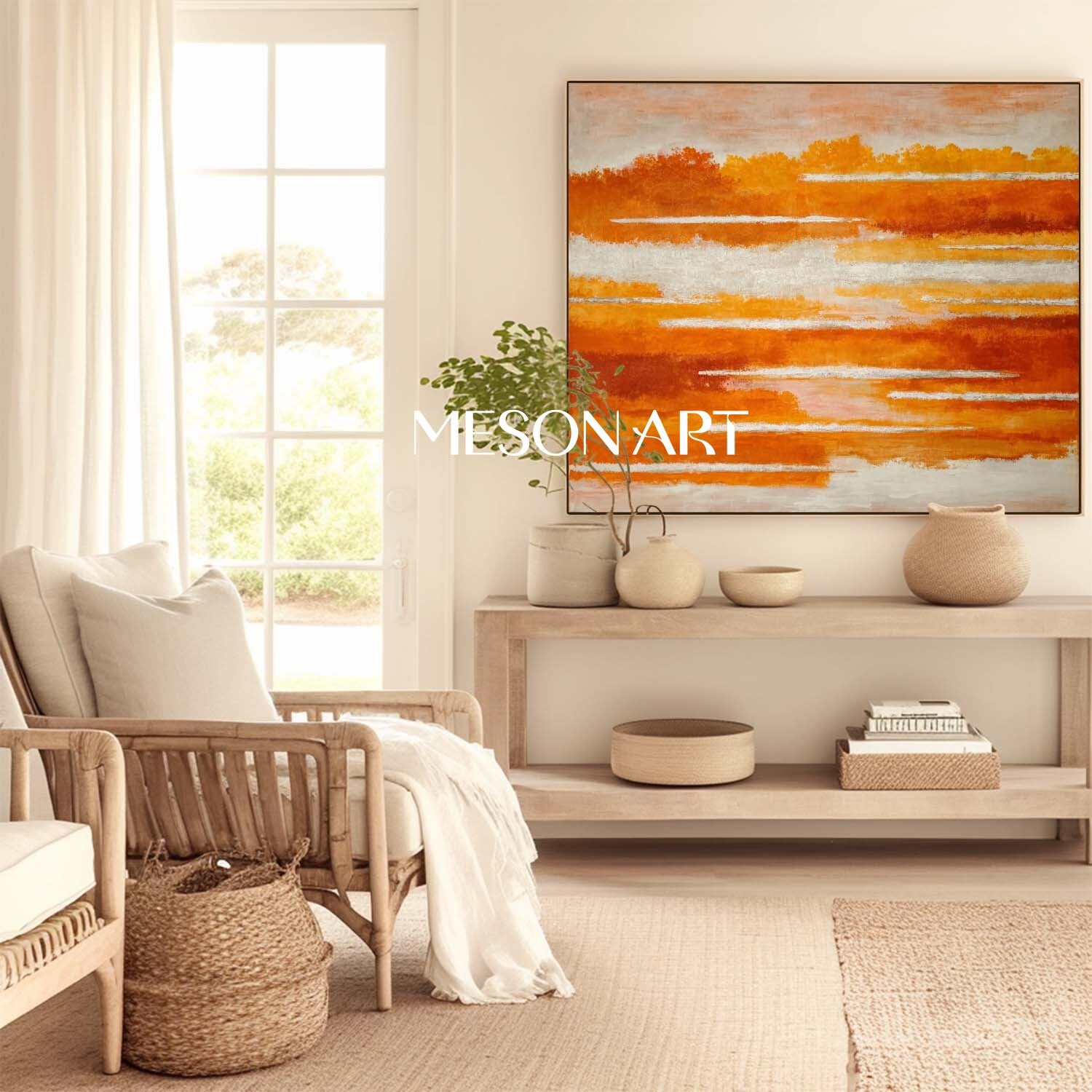Contemporary Minimalist Autumn Colors Painting Large Textured Fall Wall Art