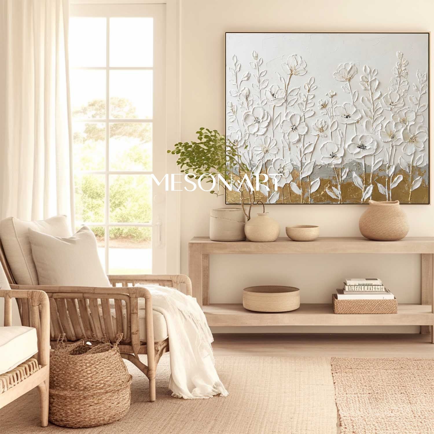 Horizontal Abstract Floral Painting Modern Farmhouse Floral Painting