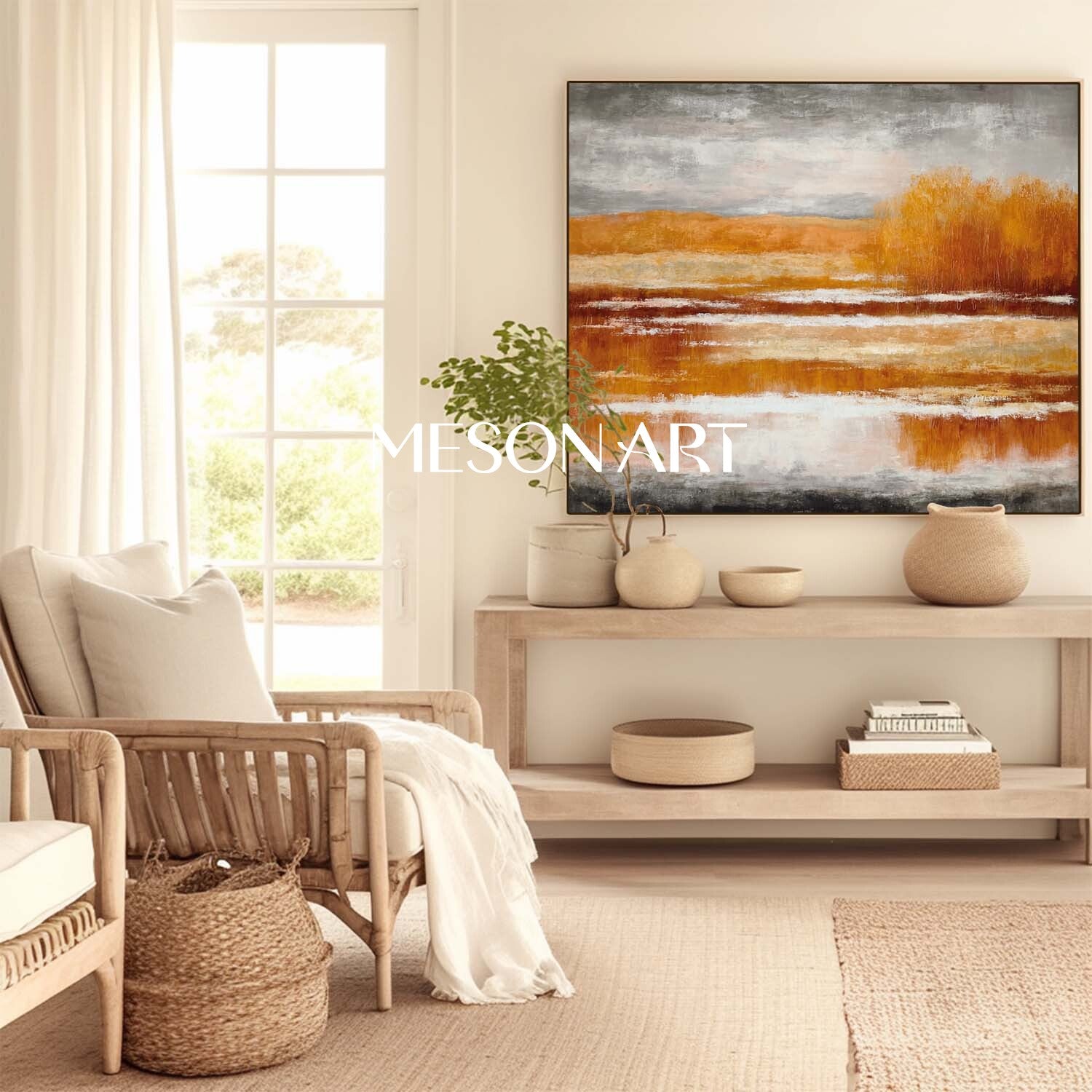Fall Art Canvas Autumn Colors Abstract Painting for Living Room