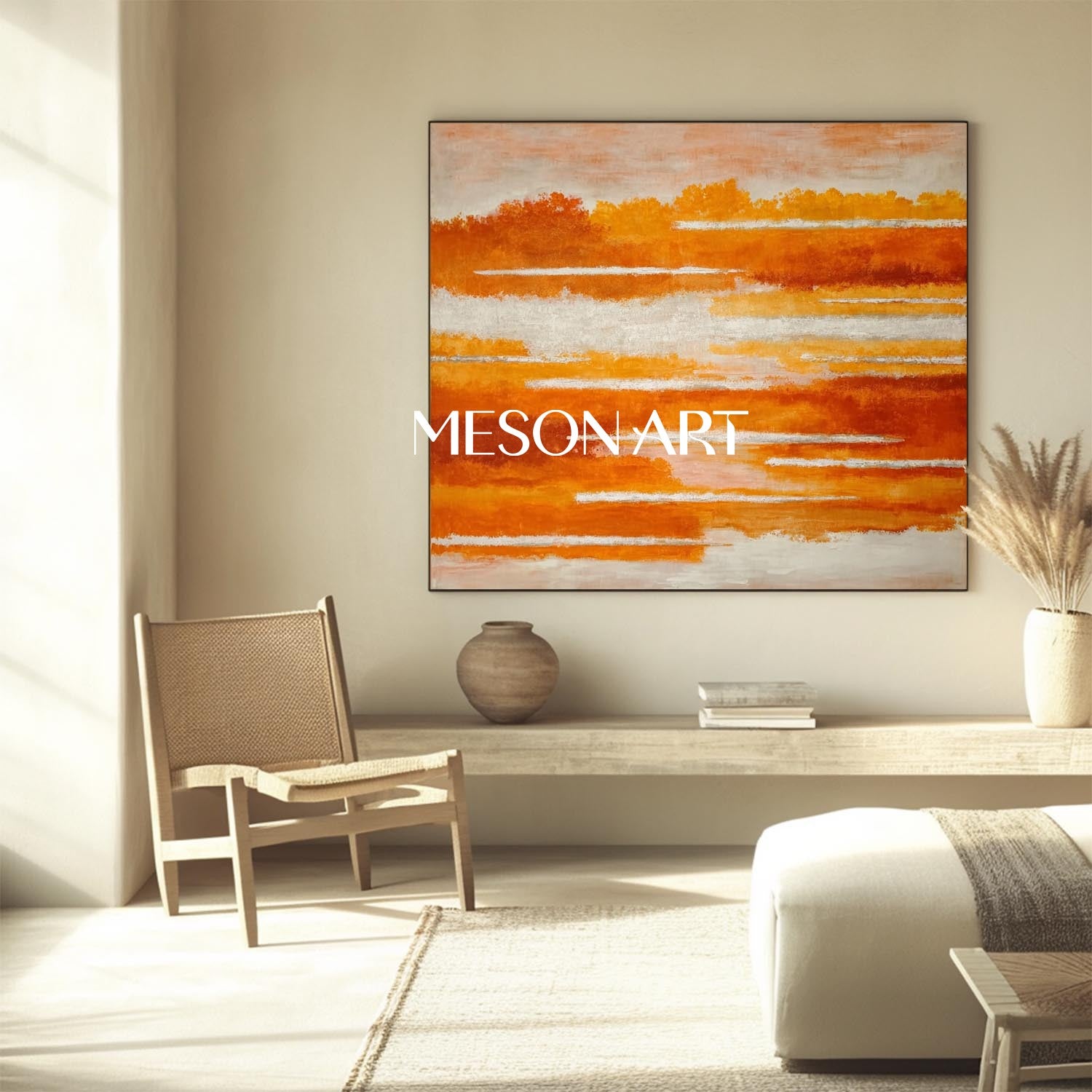 Contemporary Minimalist Autumn Colors Painting Large Textured Fall Wall Art