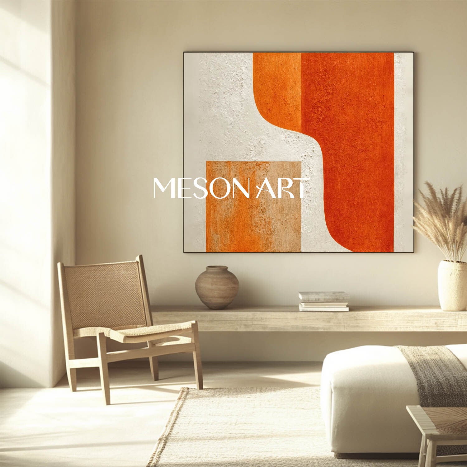 Contemporary Abstract Wall Art Minimalist Geometric Orange and Beige