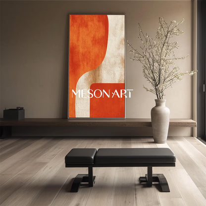 Minimalist Abstract Wall Art Orange and Beige Geometric Canvas Decor