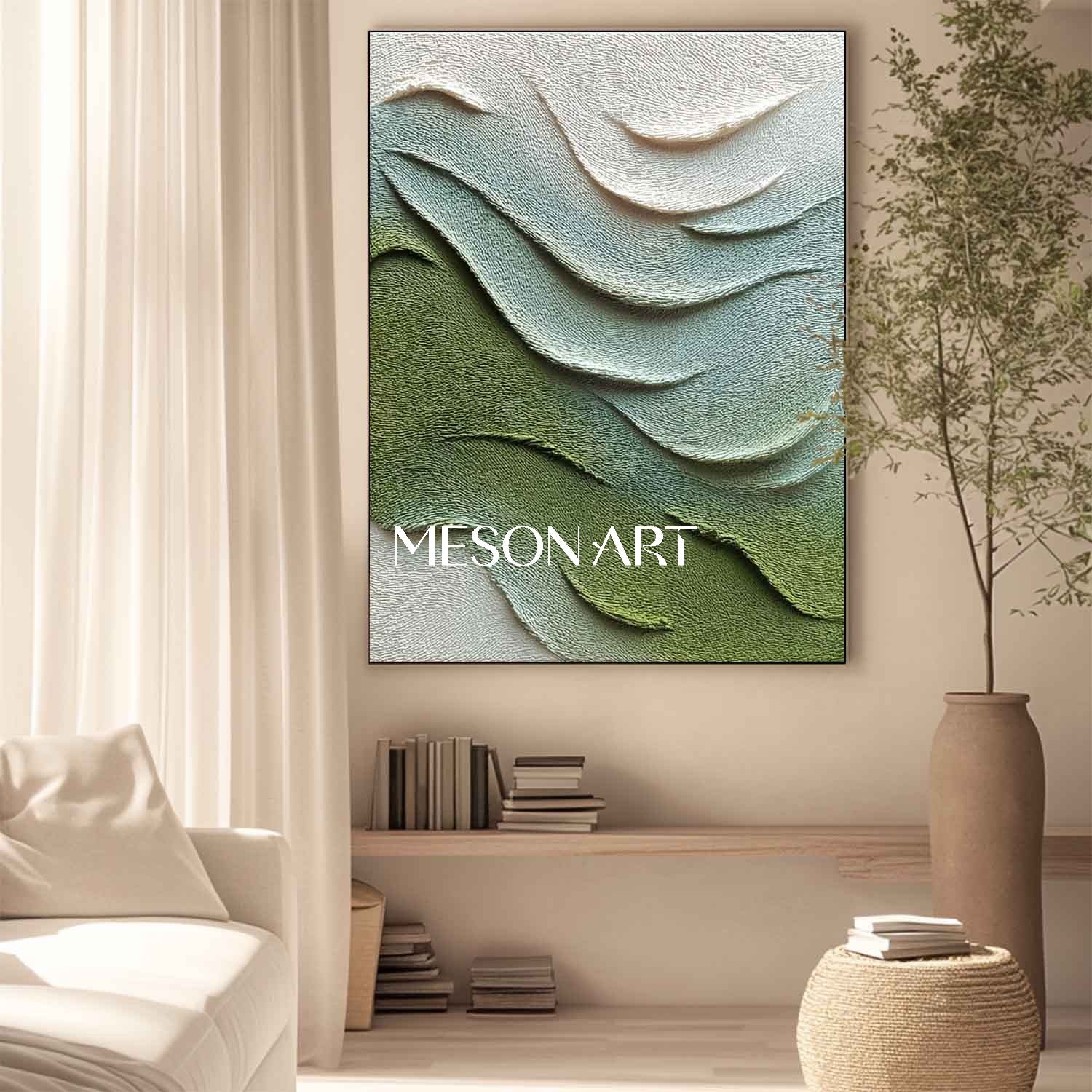 Green Abstract Texture Painting Fireplace Green Abstract Canvas Wall Art