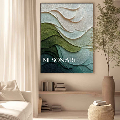 Large 3D Dark Green Abstract Texture Canvas Wall Art for Living Room Decor