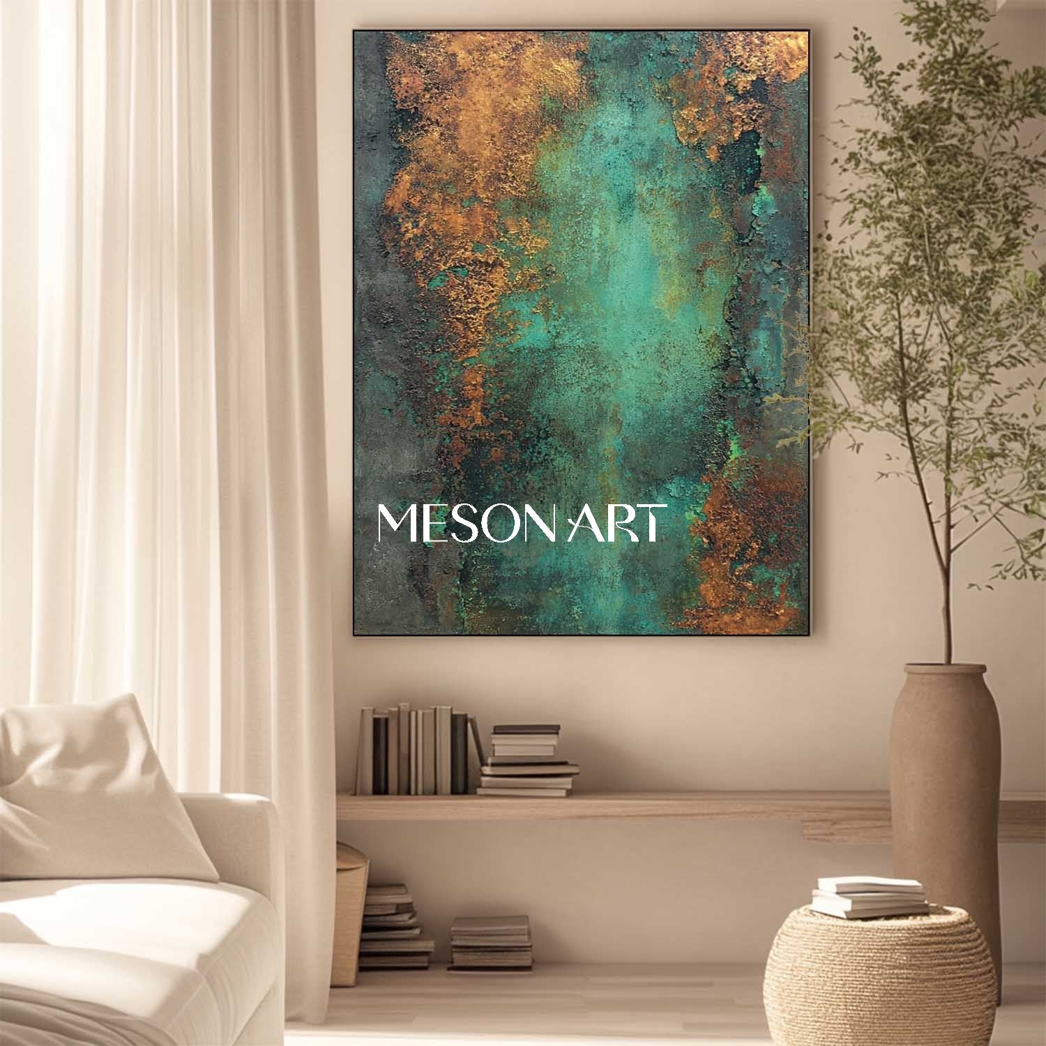 Bronze Abstract Painting for Sale – Bronze Textured Canvas Wall Art for Living Room