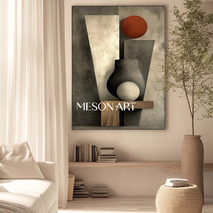 Gray Abstract Modern Geometric Impasto Framed Art Living Room Wall Decor