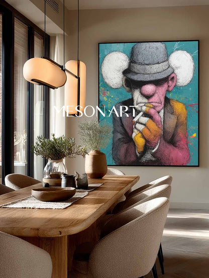 Modern man smoking a cigar abstract texture canvas wall art Man smoking a cigar pop abstract art