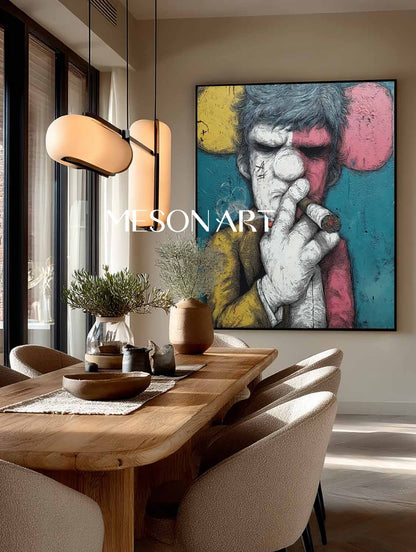 Large Man smoking a cigar texture painting Man smoking a cigar portrait abstract canvas wall art