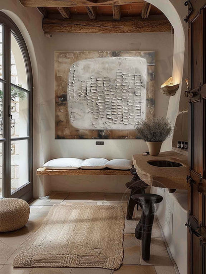 3D Brown and White Abstract Art Brown and White Minimalist Textured Painting Wabi-Sabi Wall Art