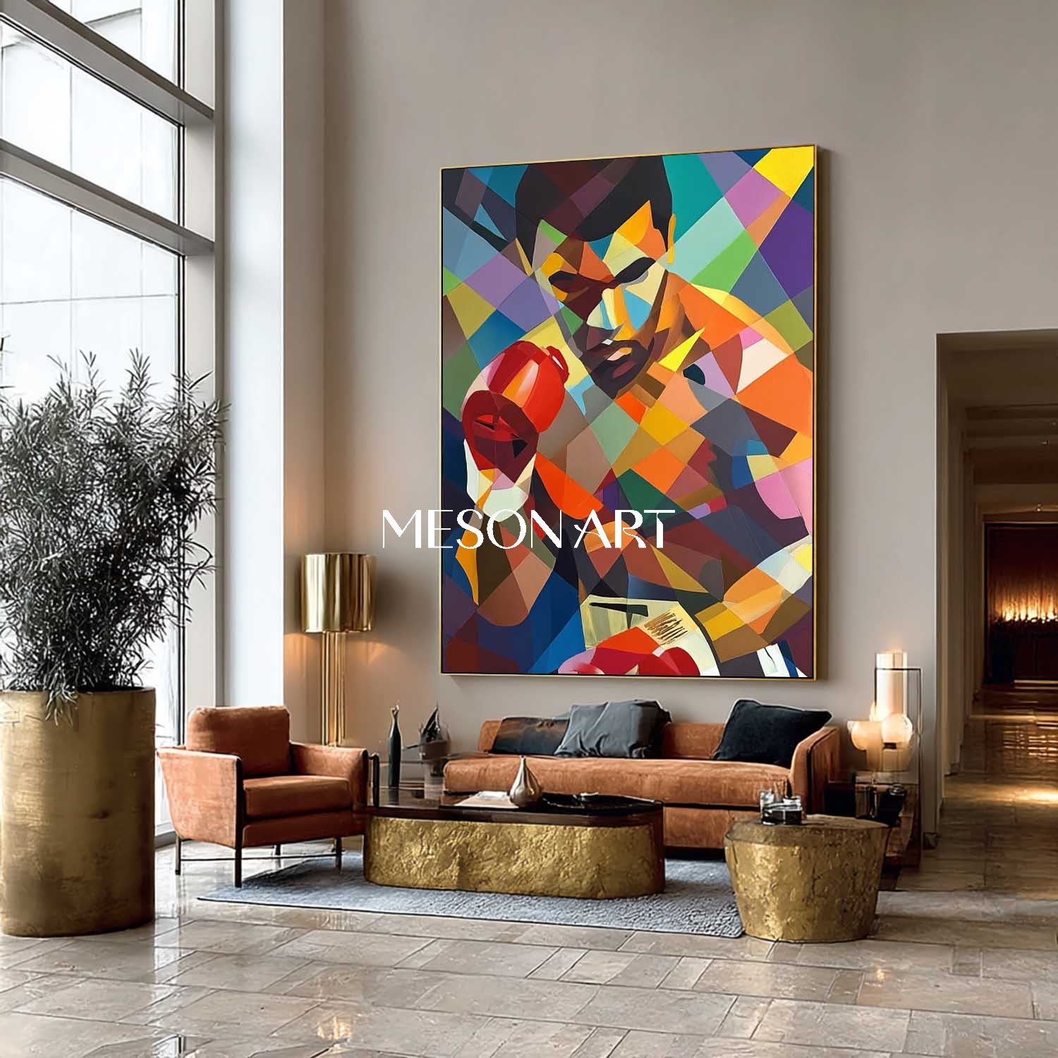 カラフルなボクサー壁アート現代幾何学的抽象スポーツ油絵 – MesonArt