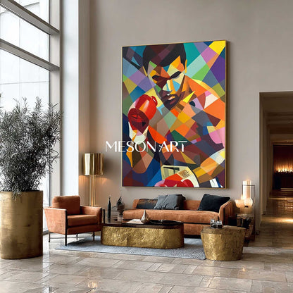 Colorful Boxer Wall Art Modern Geometric Abstract Sports Oil Painting