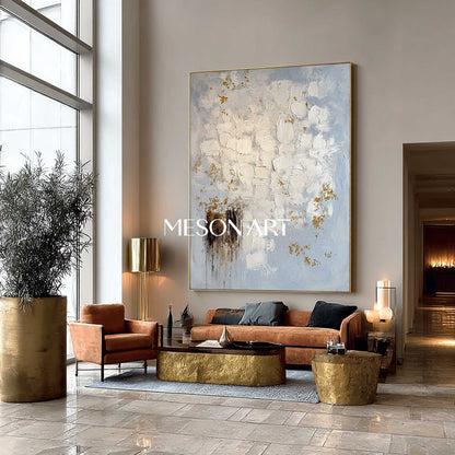 Minimalist Abstract Art Blue Beige Luxury Impasto Painting Wall Décor