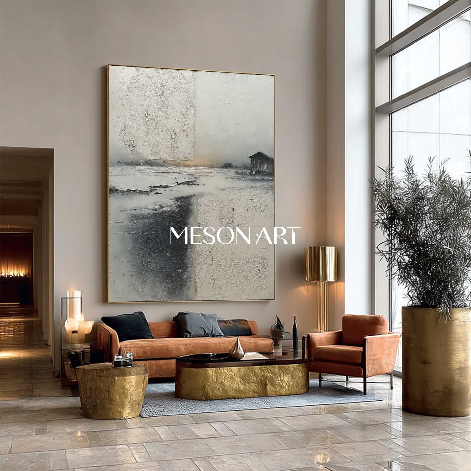3D Large Gray Minimalist Landscape Painting Abstract Texture Wall Art