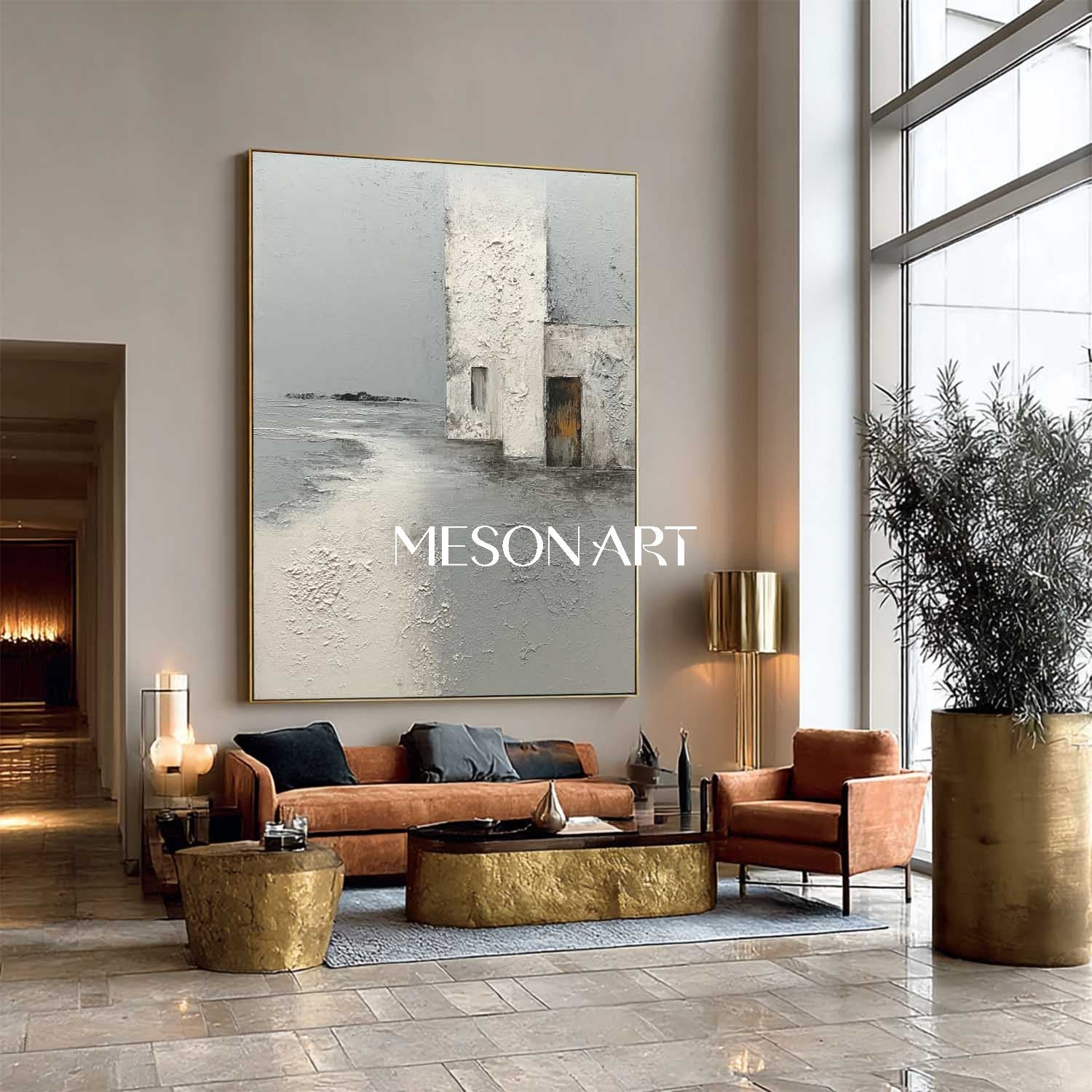 オリジナルわびさびテクスチャードグレーウォールアート垂直抽象絵画