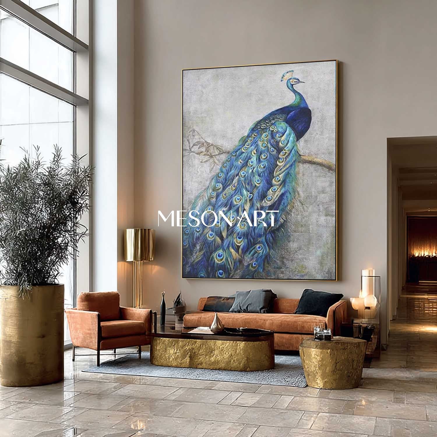 Luxury Blue Peacock Wall Art Large Modern Hand-Painted Canvas Painting
