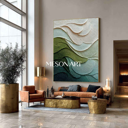 Large 3D Dark Green Abstract Texture Canvas Wall Art for Living Room Decor