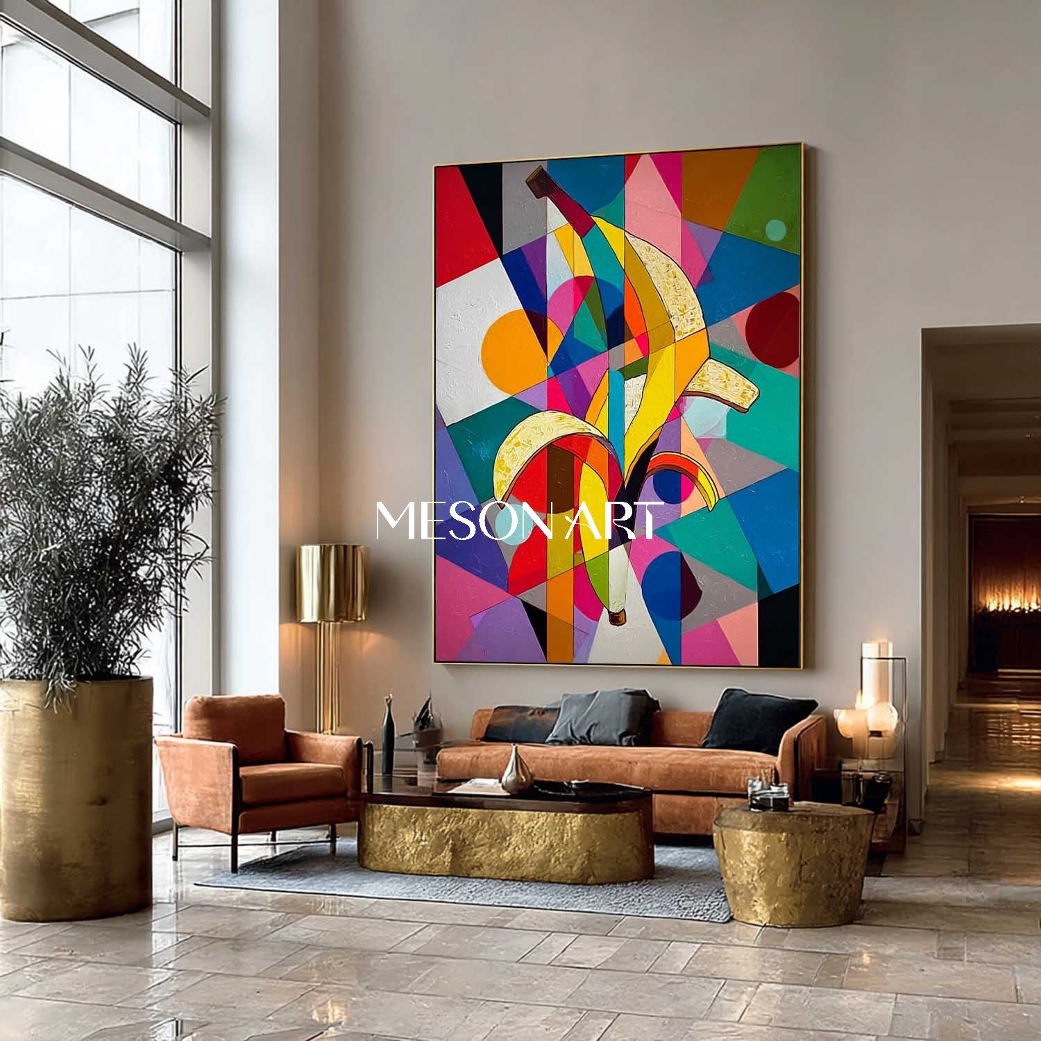 Modern Pop Art Banana Painting Vibrant Geometric Canvas Living Room