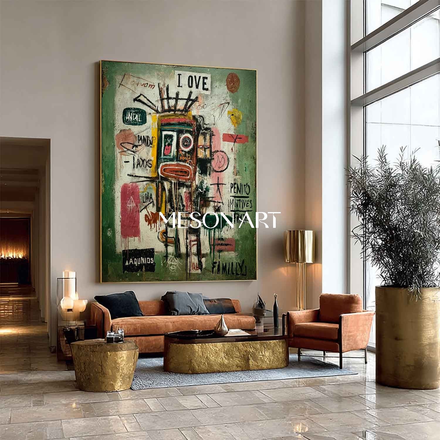 Basquiat Style Green Grafitti Abstract Wall Art Canvas Bedroom On Sale